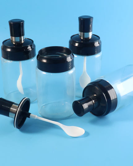 Transparent Spice Jar Set With Spoon  Airtight Lid (4 Pc)