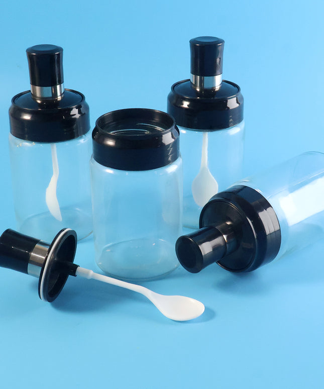 Transparent Spice Jar Set With Spoon  Airtight Lid (4 Pc)