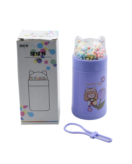 6953 Girl Glass Water Bottle For School With Kid Sparkle Strap Cat Lid Sequins Glitter Glass Cup Birthday Gift Children 350ml (Moq - 80 Pc)