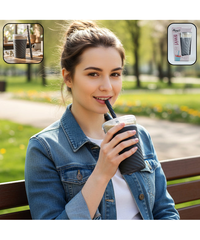 Swirl Design Drinking Tumbler Cup With Lid And Straw (1 Pc)