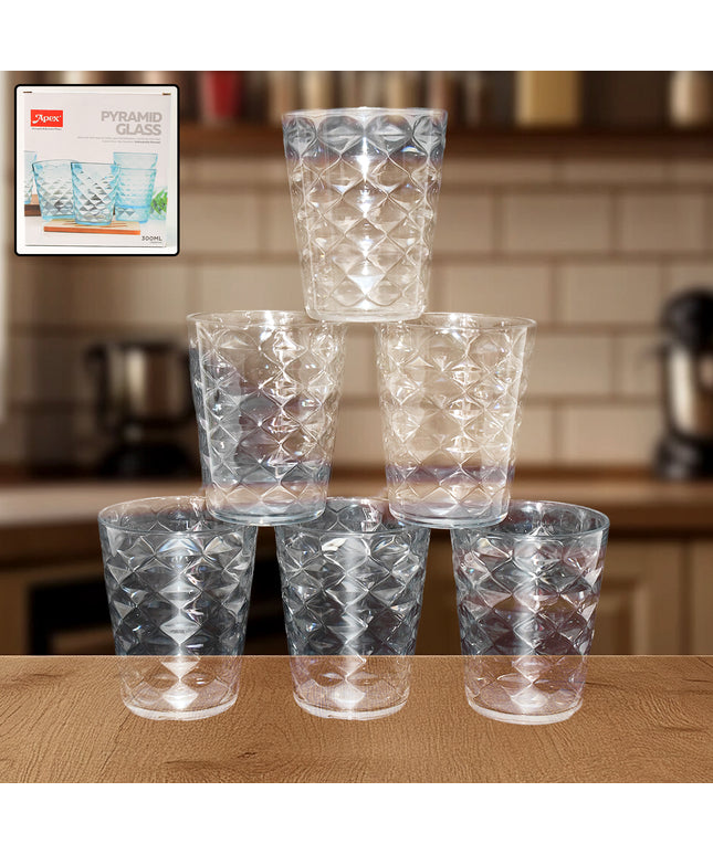 Apex Pyramid Design Unbreakable Plastic Glass  300 Ml
