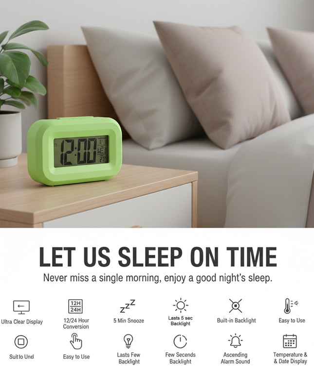 Digital Alarm Clock With Clear Display (1 Pc)