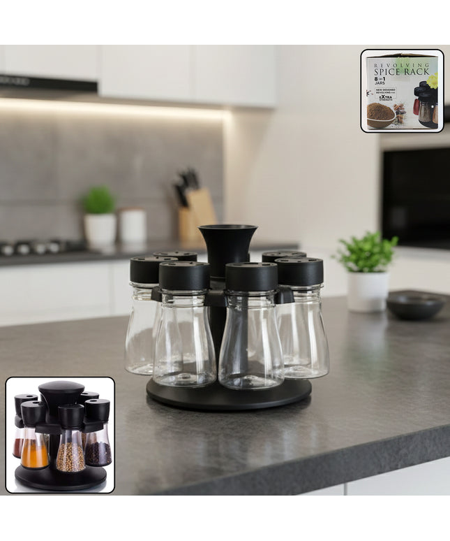 8 In 1 Revolving Plastic Spice Rack Set With Rotating Stand