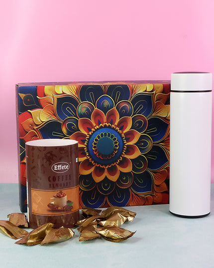 Effete Coffee Almonds Gift Hamper Golden With Bottle (2 Pc Set)