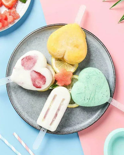 Premium Heart Shape Silicone Popsicle Mold Set 4 Pc