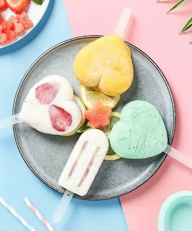 Premium Heart Shape Silicone Popsicle Mold Set 4 Pc