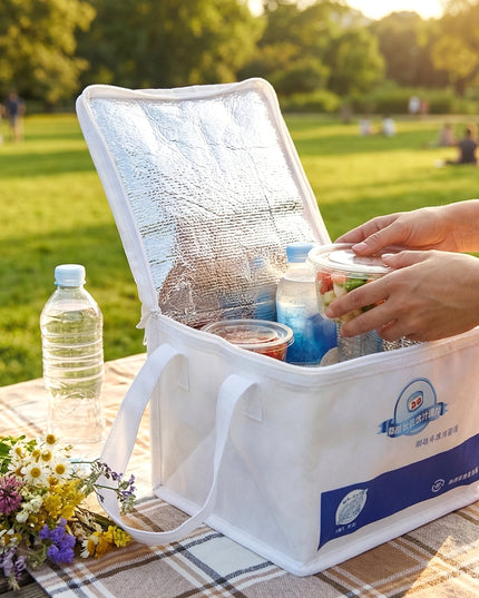 Portable Insulated Lunch Bag With Zipper Closure 16x19x21 Cm