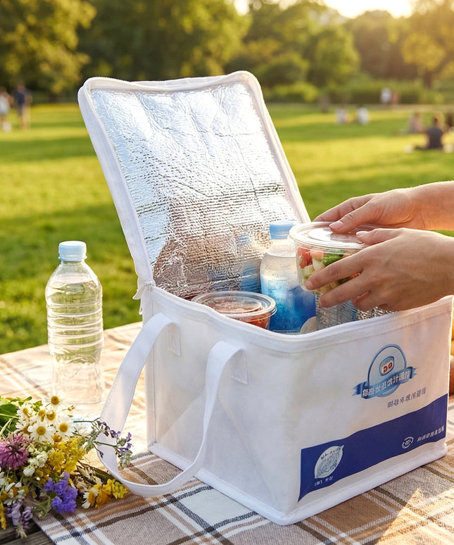 Portable Insulated Lunch Bag With Zipper Closure 16x19x21 Cm