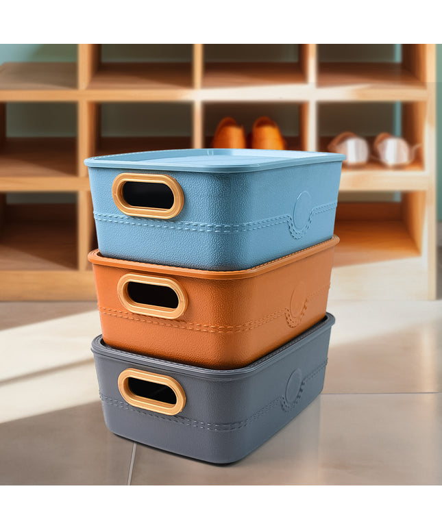 3-piece Plastic Multipurpose Storage Basket Bin Set With Handle (3 Pcs Set)