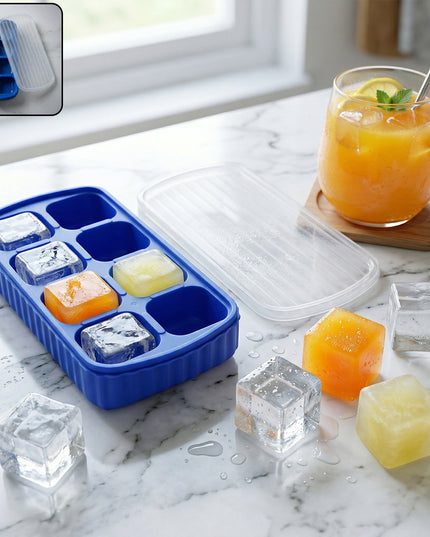 Multipurpose Square Ice Cube Tray With Lid (1 Pc 17x9 Cm 8 Grid)