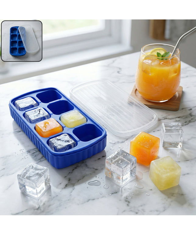 Multipurpose Square Ice Cube Tray With Lid (1 Pc 17x9 Cm 8 Grid)