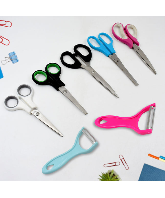 Stainless Steel Kitchen Scissors  Multipurpose Peeler (2 Pc Set  Mix Design Scissor  Peeler)