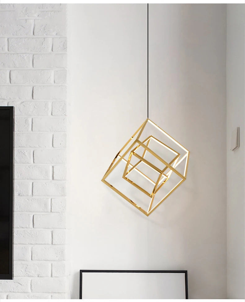 Modern square led chandelier art design postmodern luxury golden light Indoor Living Room Decor Lobby suspension chandelier