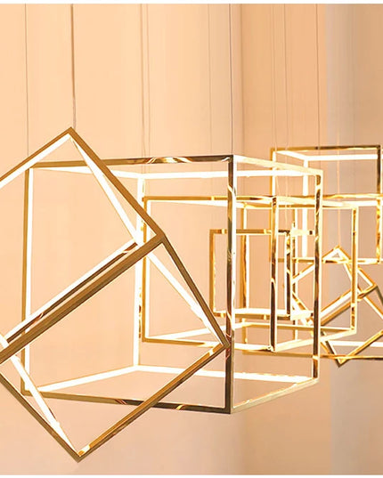 Modern square led chandelier art design postmodern luxury golden light Indoor Living Room Decor Lobby suspension chandelier