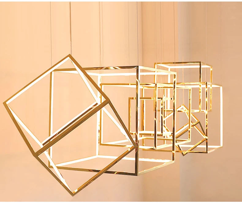 Modern square led chandelier art design postmodern luxury golden light Indoor Living Room Decor Lobby suspension chandelier