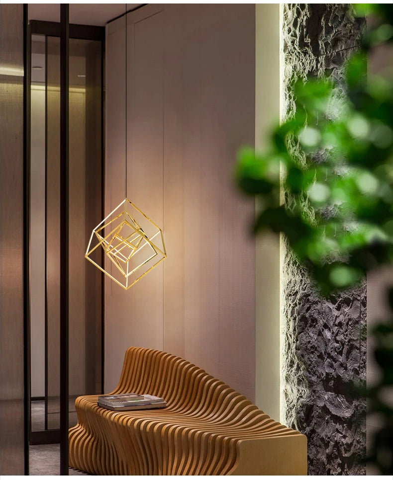 Modern square led chandelier art design postmodern luxury golden light Indoor Living Room Decor Lobby suspension chandelier