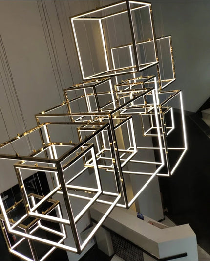 Modern square led chandelier art design postmodern luxury golden light Indoor Living Room Decor Lobby suspension chandelier
