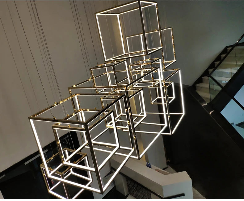 Modern square led chandelier art design postmodern luxury golden light Indoor Living Room Decor Lobby suspension chandelier