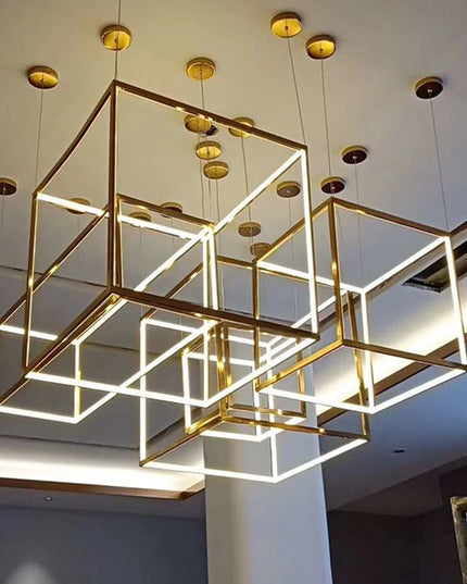 Modern square led chandelier art design postmodern luxury golden light Indoor Living Room Decor Lobby suspension chandelier