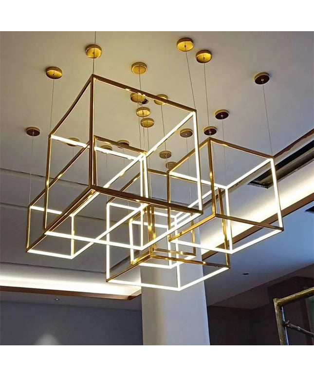 Modern square led chandelier art design postmodern luxury golden light Indoor Living Room Decor Lobby suspension chandelier
