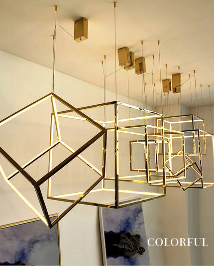 Modern square led chandelier art design postmodern luxury golden light Indoor Living Room Decor Lobby suspension chandelier