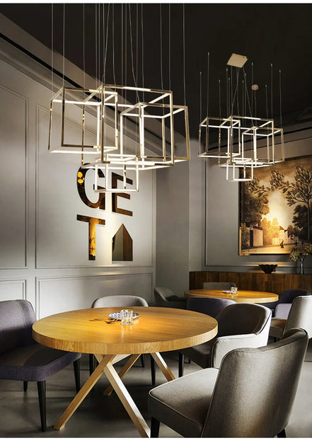 Modern square led chandelier art design postmodern luxury golden light Indoor Living Room Decor Lobby suspension chandelier
