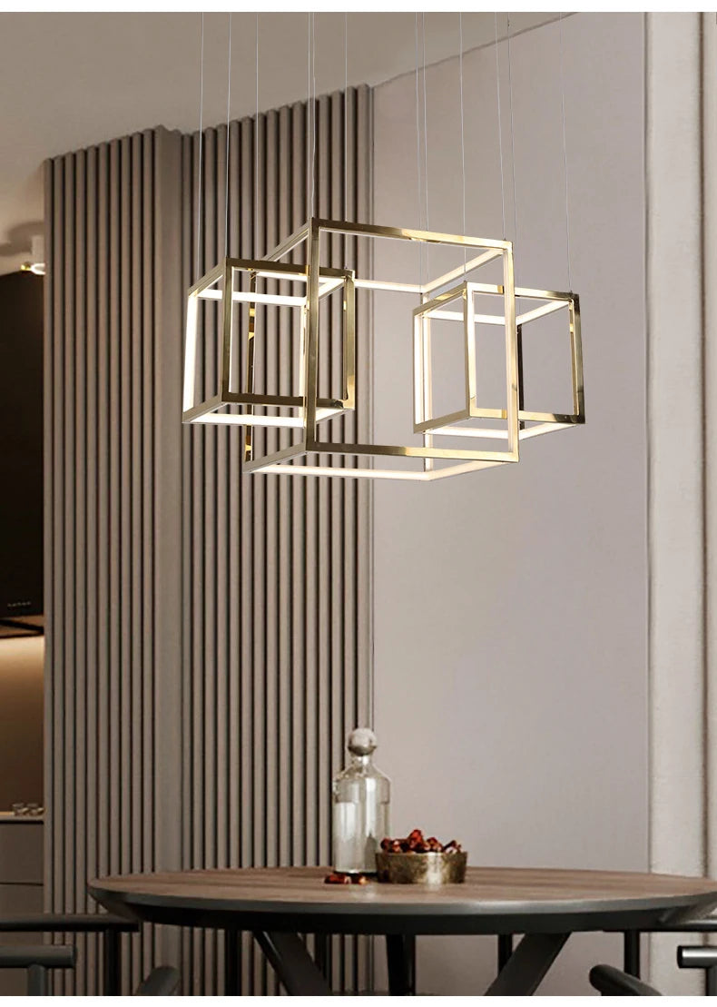 Modern square led chandelier art design postmodern luxury golden light Indoor Living Room Decor Lobby suspension chandelier