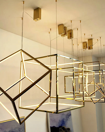 Modern square led chandelier art design postmodern luxury golden light Indoor Living Room Decor Lobby suspension chandelier