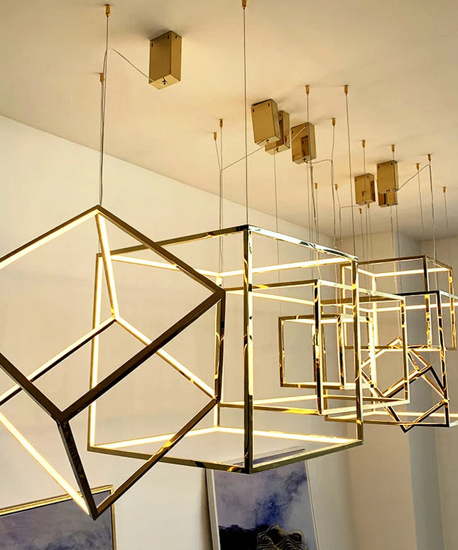 Modern square led chandelier art design postmodern luxury golden light Indoor Living Room Decor Lobby suspension chandelier