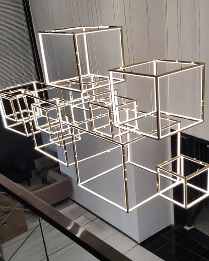 Modern square led chandelier art design postmodern luxury golden light Indoor Living Room Decor Lobby suspension chandelier