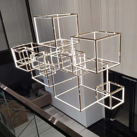 Modern square led chandelier art design postmodern luxury golden light Indoor Living Room Decor Lobby suspension chandelier