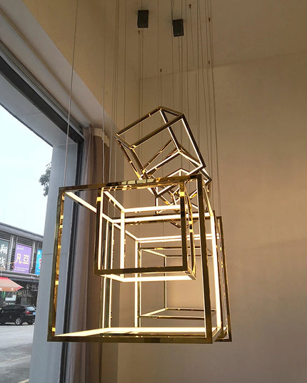 Modern square led chandelier art design postmodern luxury golden light Indoor Living Room Decor Lobby suspension chandelier