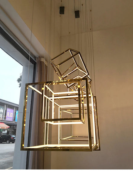 Modern square led chandelier art design postmodern luxury golden light Indoor Living Room Decor Lobby suspension chandelier