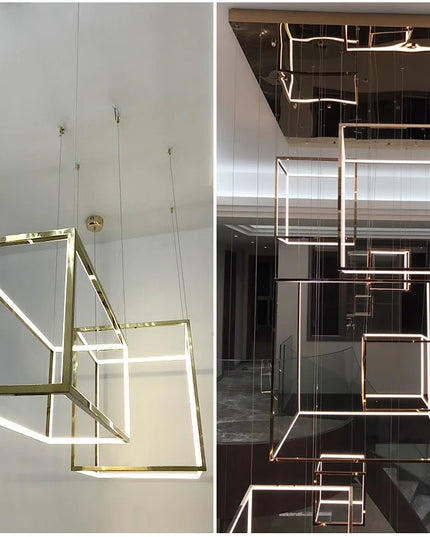 Modern square led chandelier art design postmodern luxury golden light Indoor Living Room Decor Lobby suspension chandelier