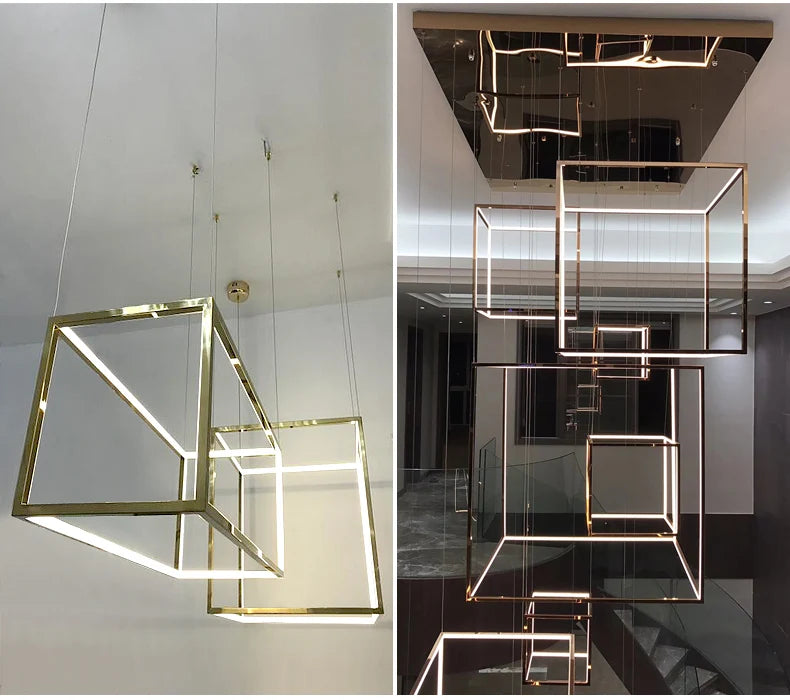 Modern square led chandelier art design postmodern luxury golden light Indoor Living Room Decor Lobby suspension chandelier