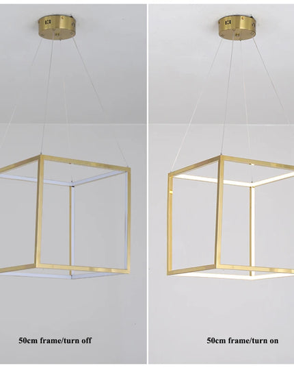 Modern square led chandelier art design postmodern luxury golden light Indoor Living Room Decor Lobby suspension chandelier