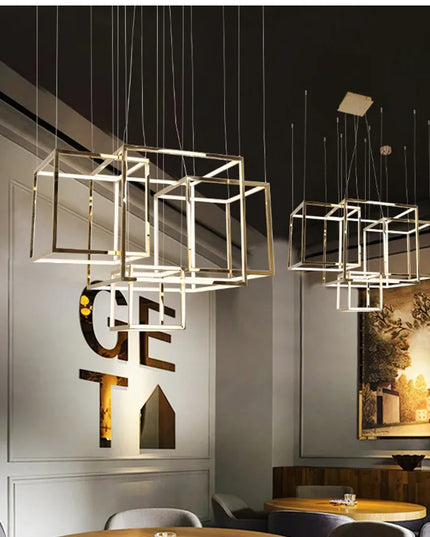 Modern square led chandelier art design postmodern luxury golden light Indoor Living Room Decor Lobby suspension chandelier