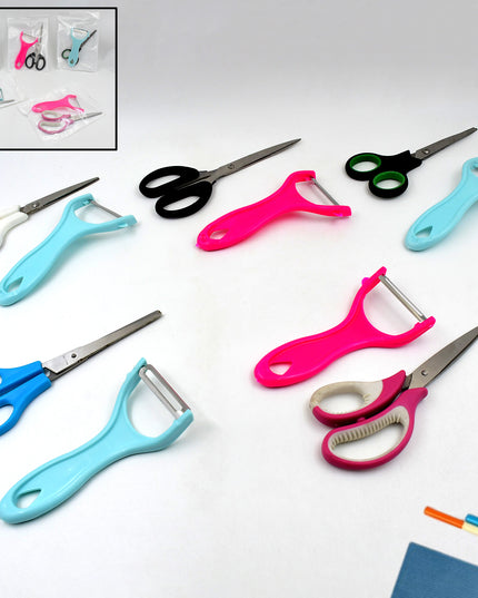 Stainless Steel Kitchen Scissors  Multipurpose Peeler (2 Pc Set  Mix Design Scissor  Peeler)