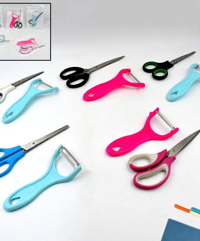 Stainless Steel Kitchen Scissors  Multipurpose Peeler (2 Pc Set  Mix Design Scissor  Peeler)