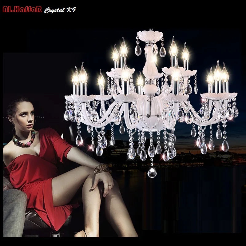 Modern LED  3/6/8/10/12/15/18 Arm Lights white LED crystal chandelier Living room light Vintage Crystal Chandelier E14 Light