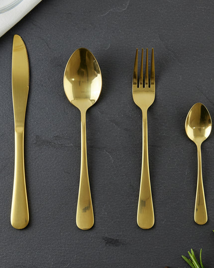 Stainless Steel Golden Cutlery Set With Pineapple Storage Stand (24 Pc Set)