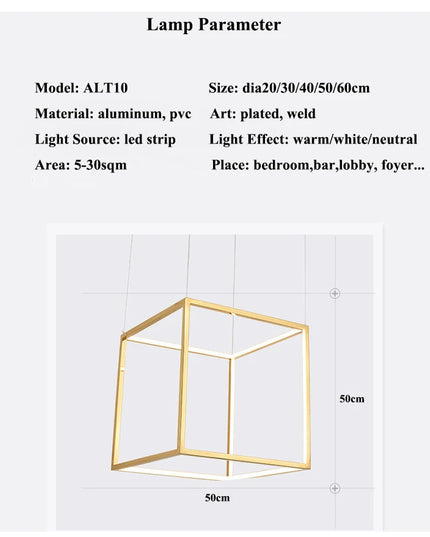 Modern square led chandelier art design postmodern luxury golden light Indoor Living Room Decor Lobby suspension chandelier
