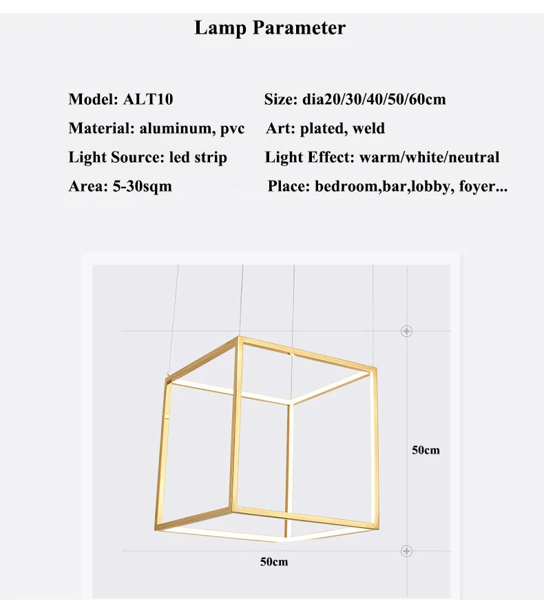 Modern square led chandelier art design postmodern luxury golden light Indoor Living Room Decor Lobby suspension chandelier