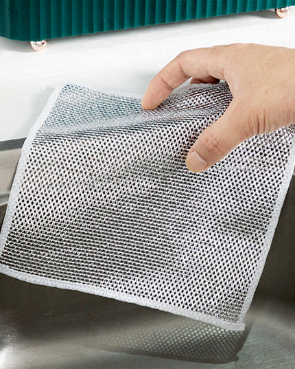 5564 Double-sided Multipurpose Microfiber Cloths Stainless Steel Scrubber Non-scratch Wire Dishcloth Durable Kitchen Scrub Cloth (1 Pc  20x20 Cm)