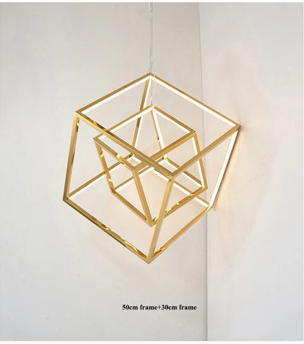 Modern square led chandelier art design postmodern luxury golden light Indoor Living Room Decor Lobby suspension chandelier