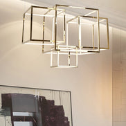 Modern square led chandelier art design postmodern luxury golden light Indoor Living Room Decor Lobby suspension chandelier