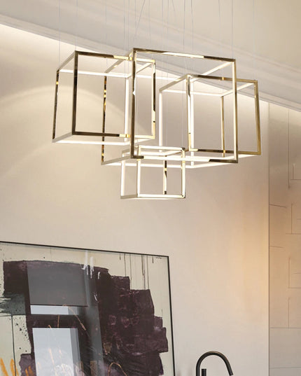 Modern square led chandelier art design postmodern luxury golden light Indoor Living Room Decor Lobby suspension chandelier
