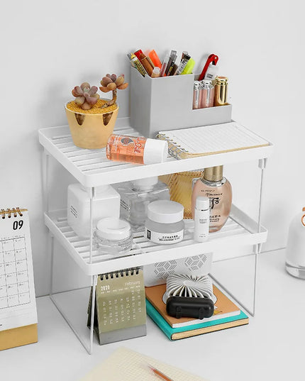 Home Closet Organizer Storage Shelf Kitchen Adjustable Storage Rack Shelves Cabinet Holders Space Saving Makeup Organizer