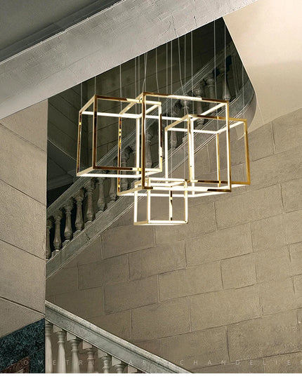 Modern square led chandelier art design postmodern luxury golden light Indoor Living Room Decor Lobby suspension chandelier