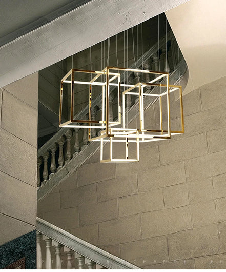 Modern square led chandelier art design postmodern luxury golden light Indoor Living Room Decor Lobby suspension chandelier